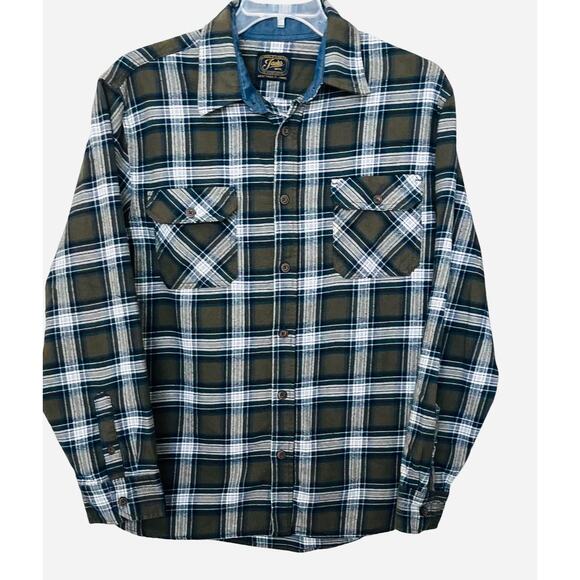 JACHS LONG SLEEVE BUTTON HERITAGE FLANNEL SHIRT, MENS, XL-BLUE OLIVE GREEN PLAID - Picture 1 of 12